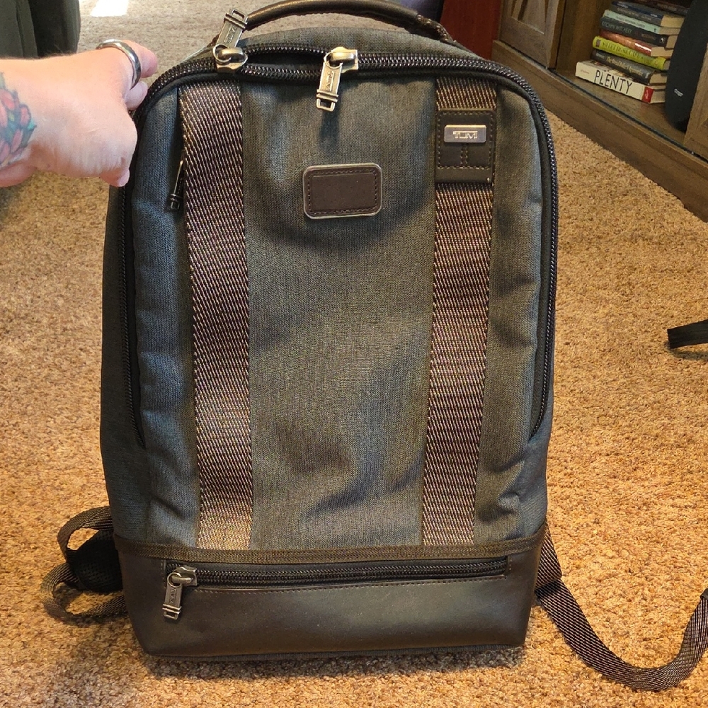 TUMI Men's Backpack in Gray and Brown